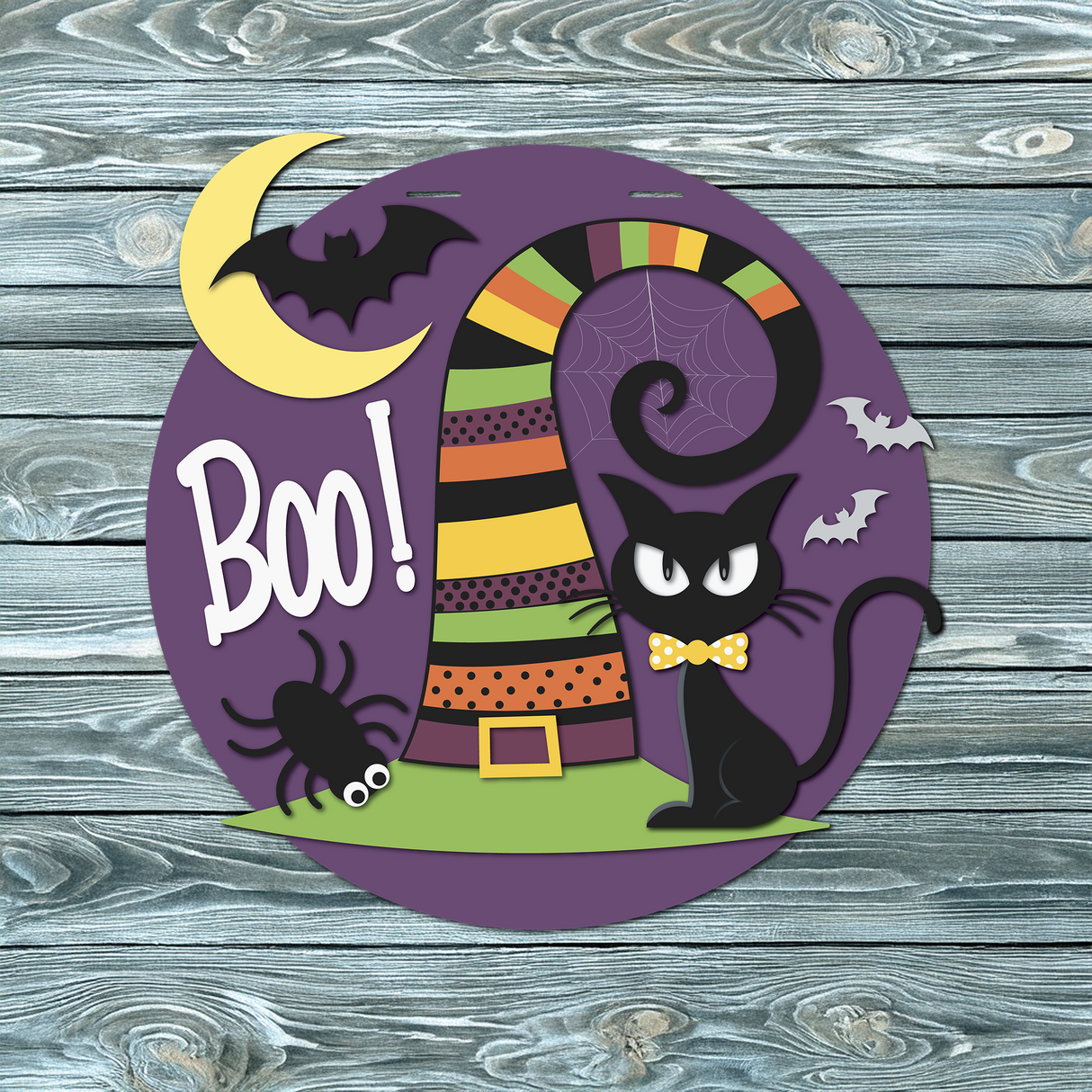 BOO! Witches Hat and Cat Door Hanger SVG