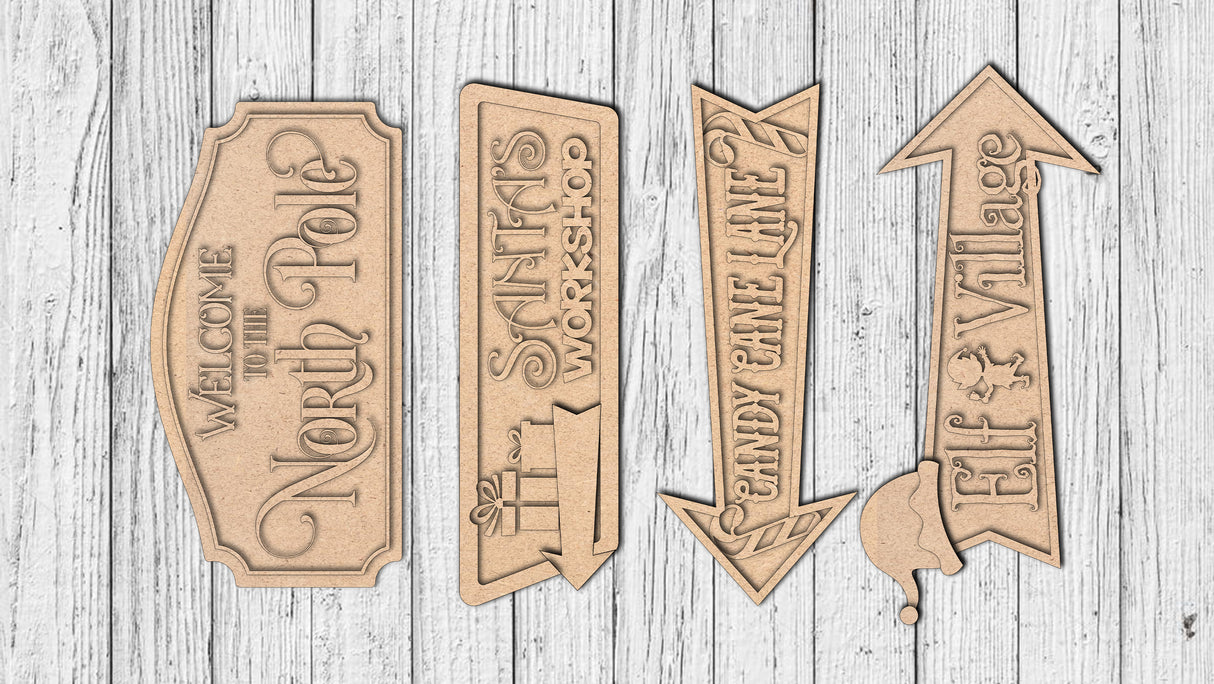 Christmas Directional Sign Post with Base DIY Unfinished Kit