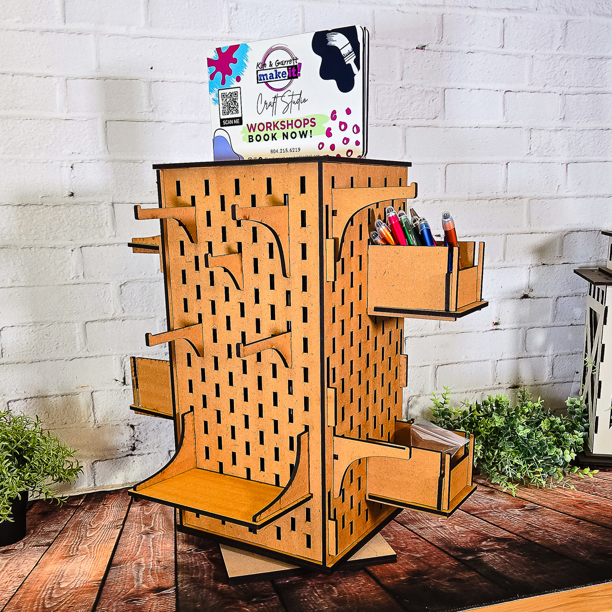 Rotating Display Rack – Portable Pegboard Organizer for Craft Shows SVG