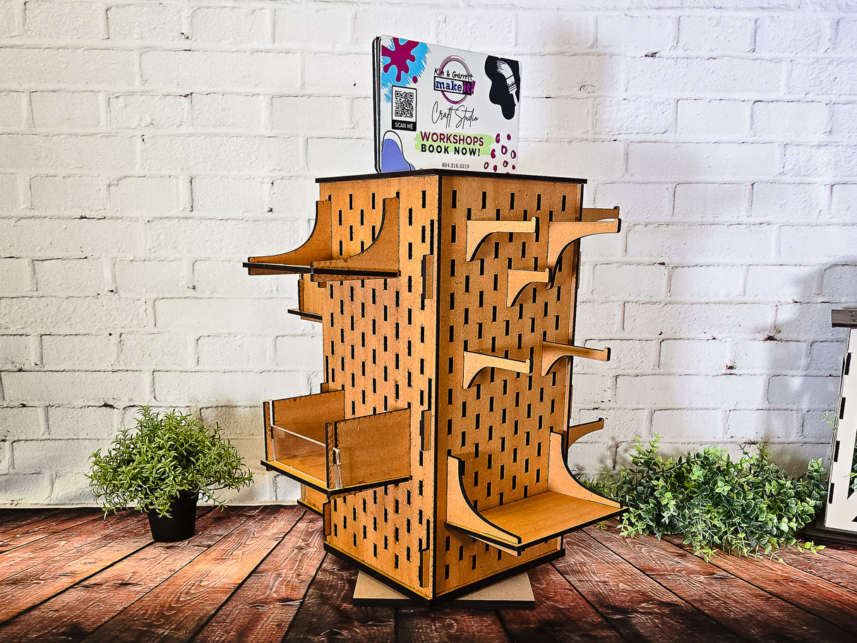 Rotating Display Rack – Portable Pegboard Organizer for Craft Shows SVG