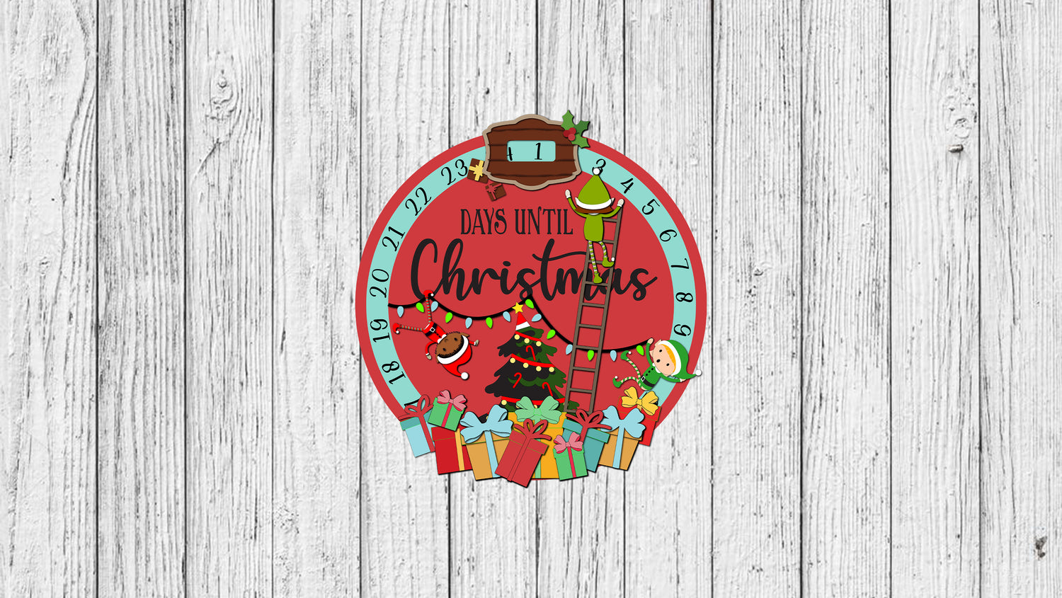 Days Until Christmas Elves Workshop Countdown Calendar 13inch - DIY Unfinished Kit - Lvl 3