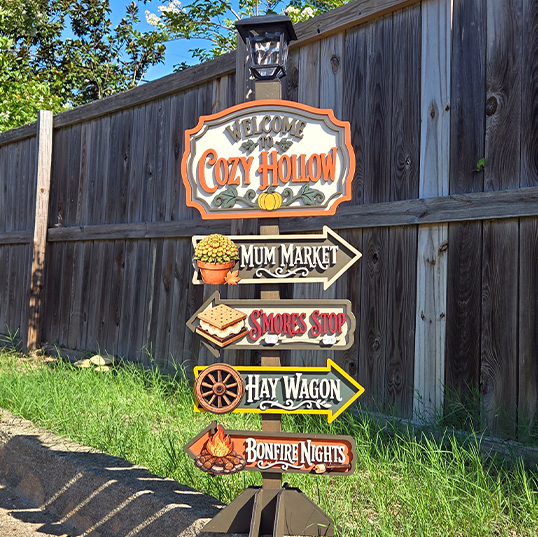 Cozy Hollow Fall Directional Sign Post with Base DIY Unfinished Kit