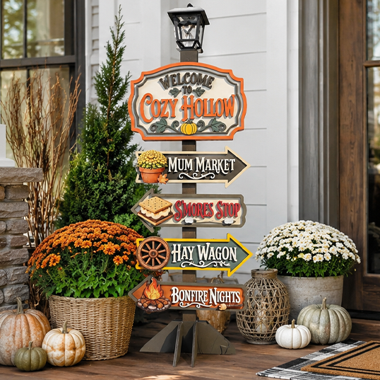 Cozy Hollow Fall Directional Sign Post with Base DIY Unfinished Kit