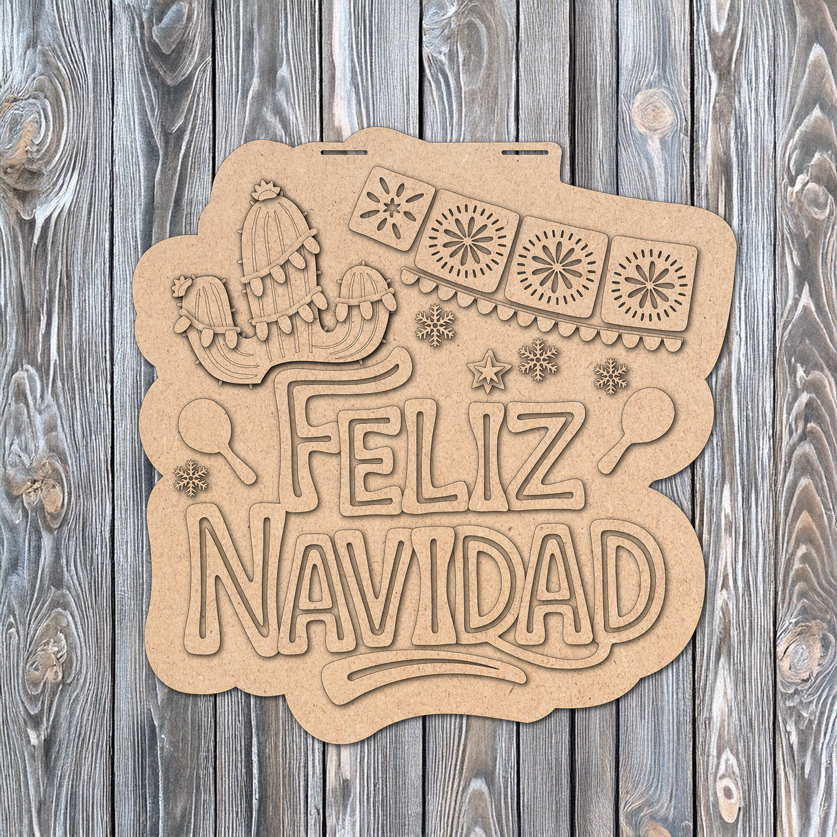 Feliz Navidad Cactus Door Hanger - DIY Unfinished Kit - Lvl 2