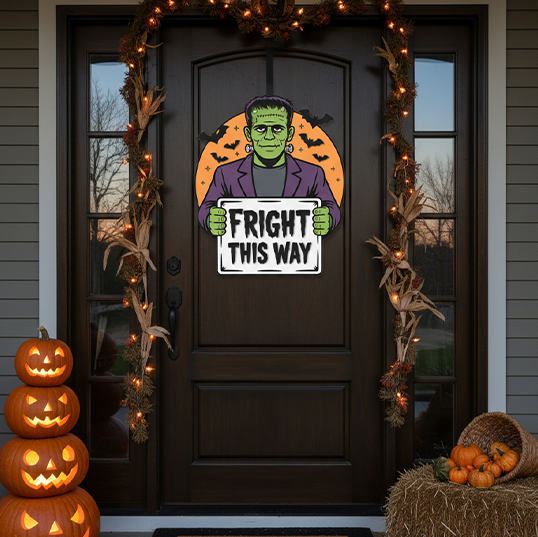 Fright This Way Frankenstein Door Hanger - Finished