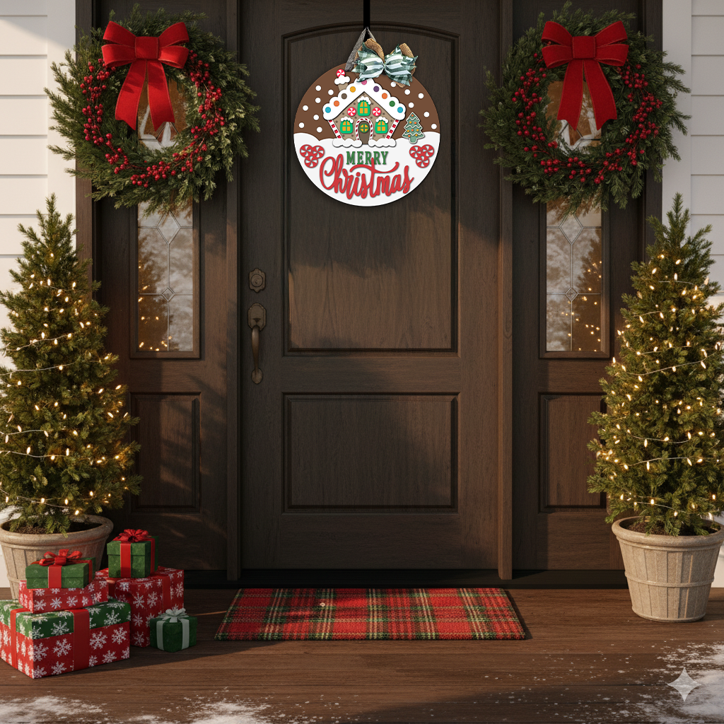 Merry Christmas Gingerbread House Door Hanger - DIY Unfinished Kit - Lvl 2