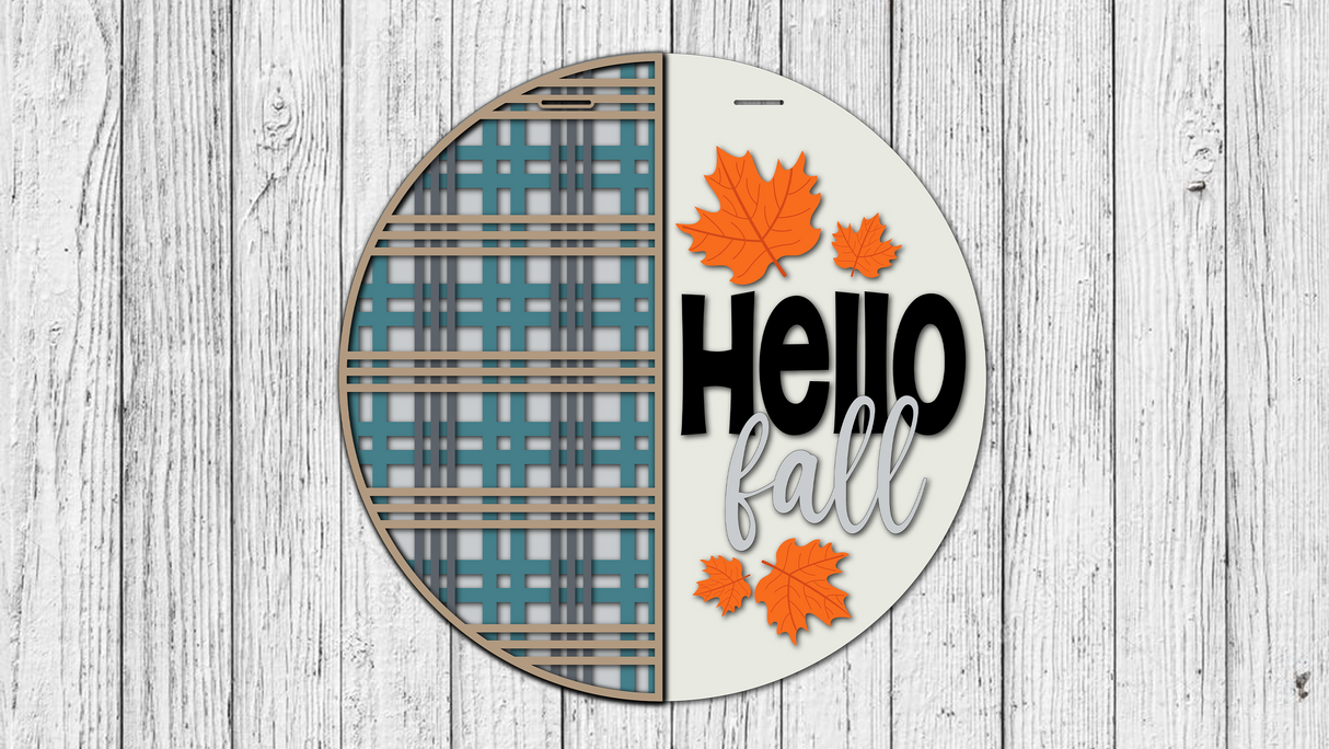 HELLO Fall Side Plaid Door Hanger - Finished