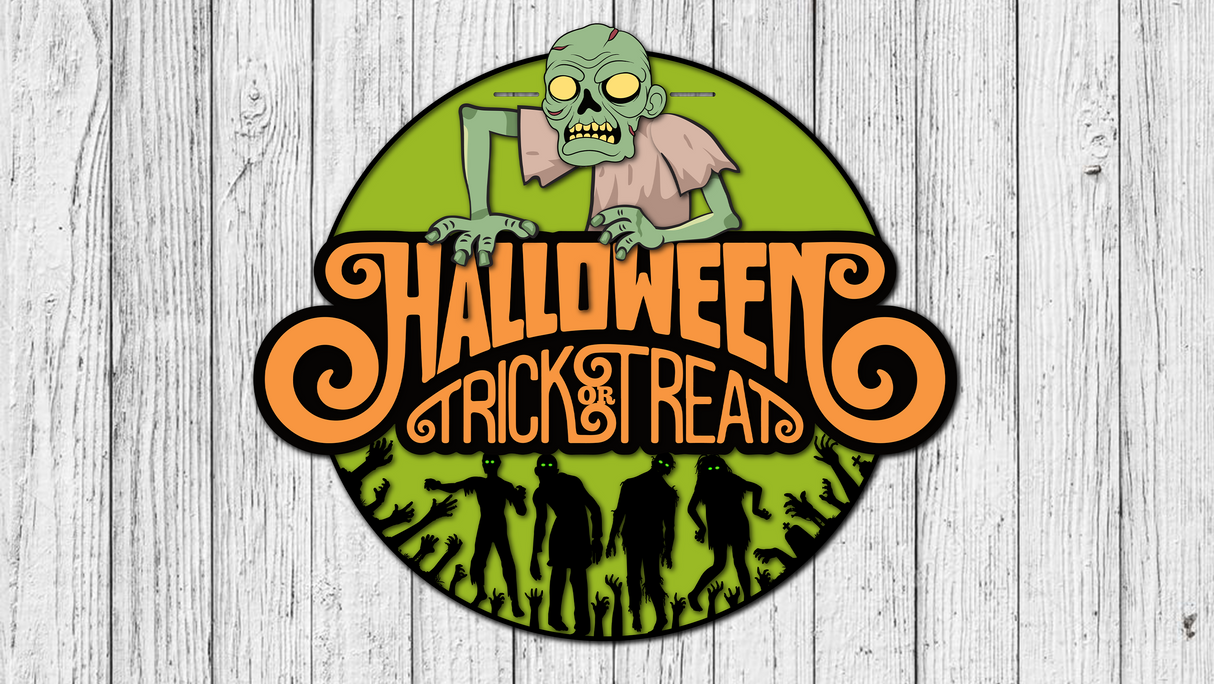Halloween Trick Or Treat Zombie Door Hanger - DIY Unfinished Kit - Lvl 2