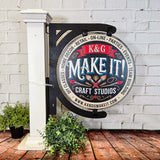 Custom Craft Booth Hanging Sign for Pop-Up Tents Double-Sided UV Printed Round Market Sign with Hanger