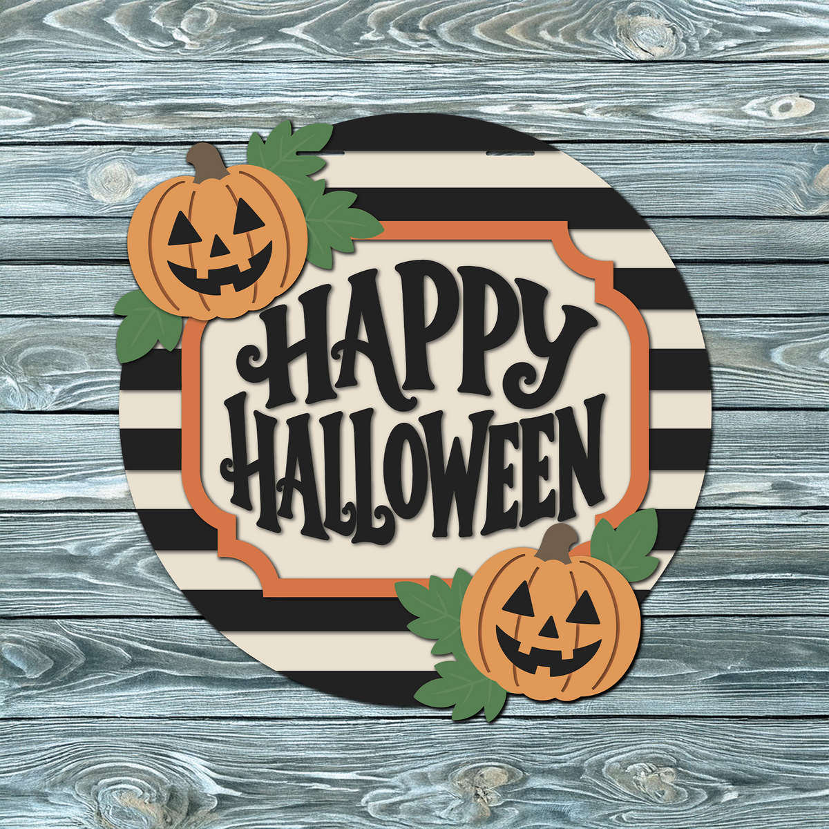 Happy Halloween with Pumpkin Stripes Door Hanger SVG