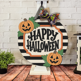 Happy Halloween with Pumpkin Stripes Door Hanger SVG
