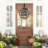 Happy Halloween with Pumpkin Stripes Door Hanger - Finished