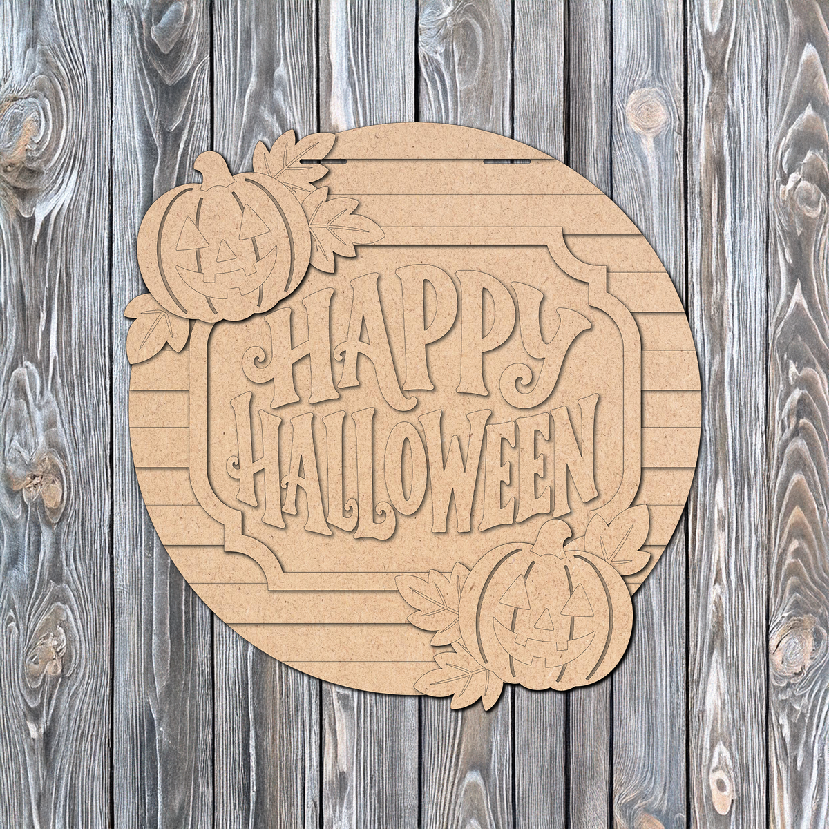 Happy Halloween with Pumpkin Stripes Door Hanger  - DIY Unfinished Kit - Lvl 2