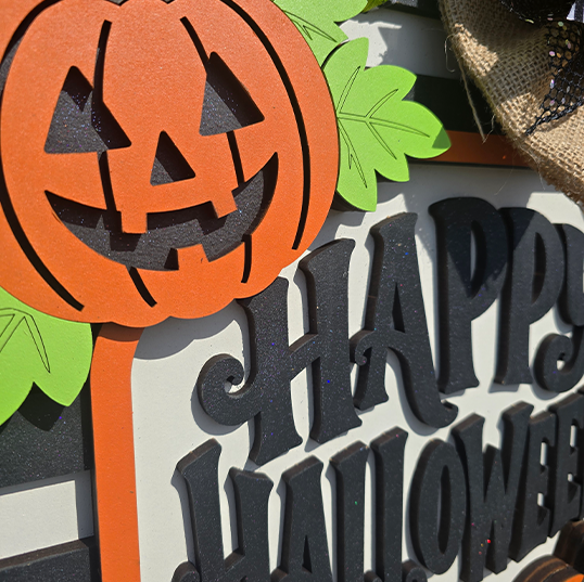 Happy Halloween with Pumpkin Stripes Door Hanger - Finished