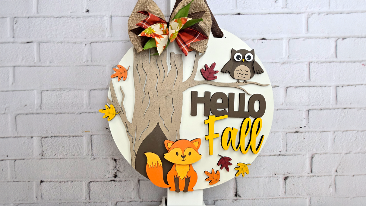 Hello Fall Fox and Owl Door Hanger