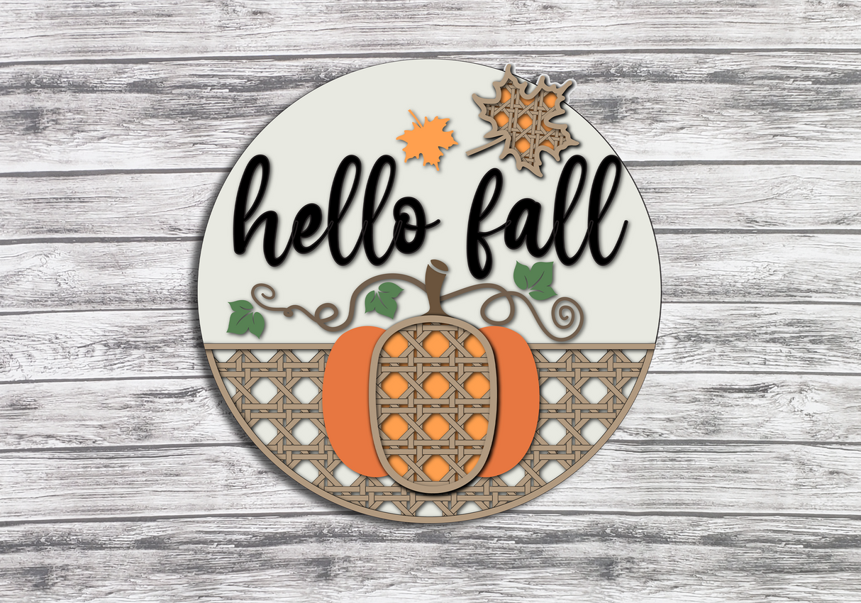 Hello Fall Rattan Pumpkin Door Hanger - LEVEL 1