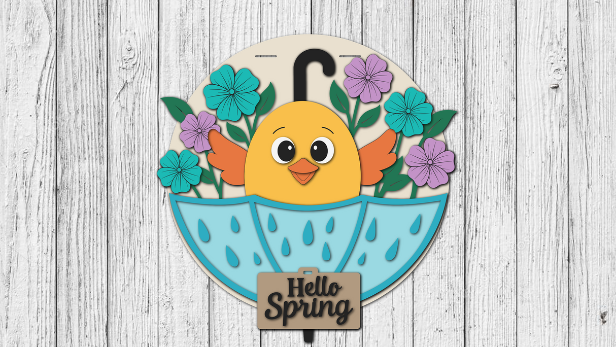 Hello Spring Umbrella Chick Door Hanger SVG