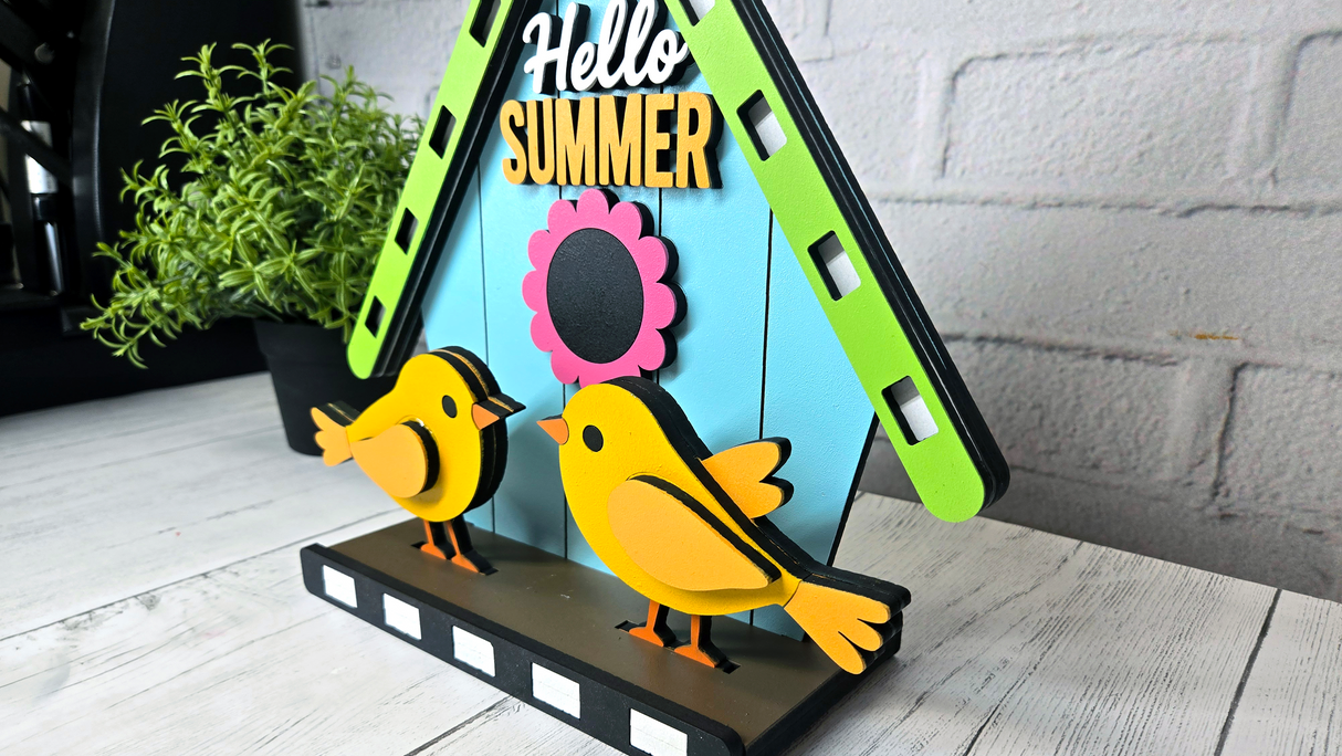 Master It Exclusive: Hello Summer Birdhouse and Birds Tabletop Stander SVG