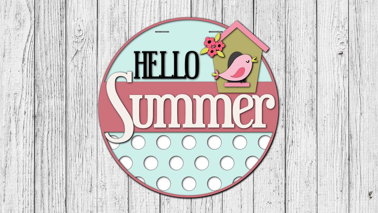 Hello Summer Bird House Door Hanger SVG
