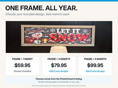 One frame all year - choose one included insert or frame plus 3 or 5 insert bundle