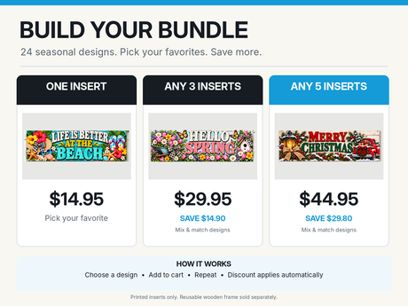 Build Your Bundle - 1 insert $14.95, any 3 $29.95, any 5 $44.95