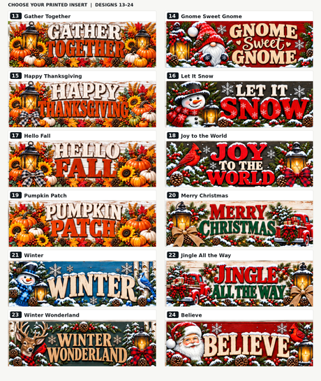 Numbered printed insert design choices 13–24