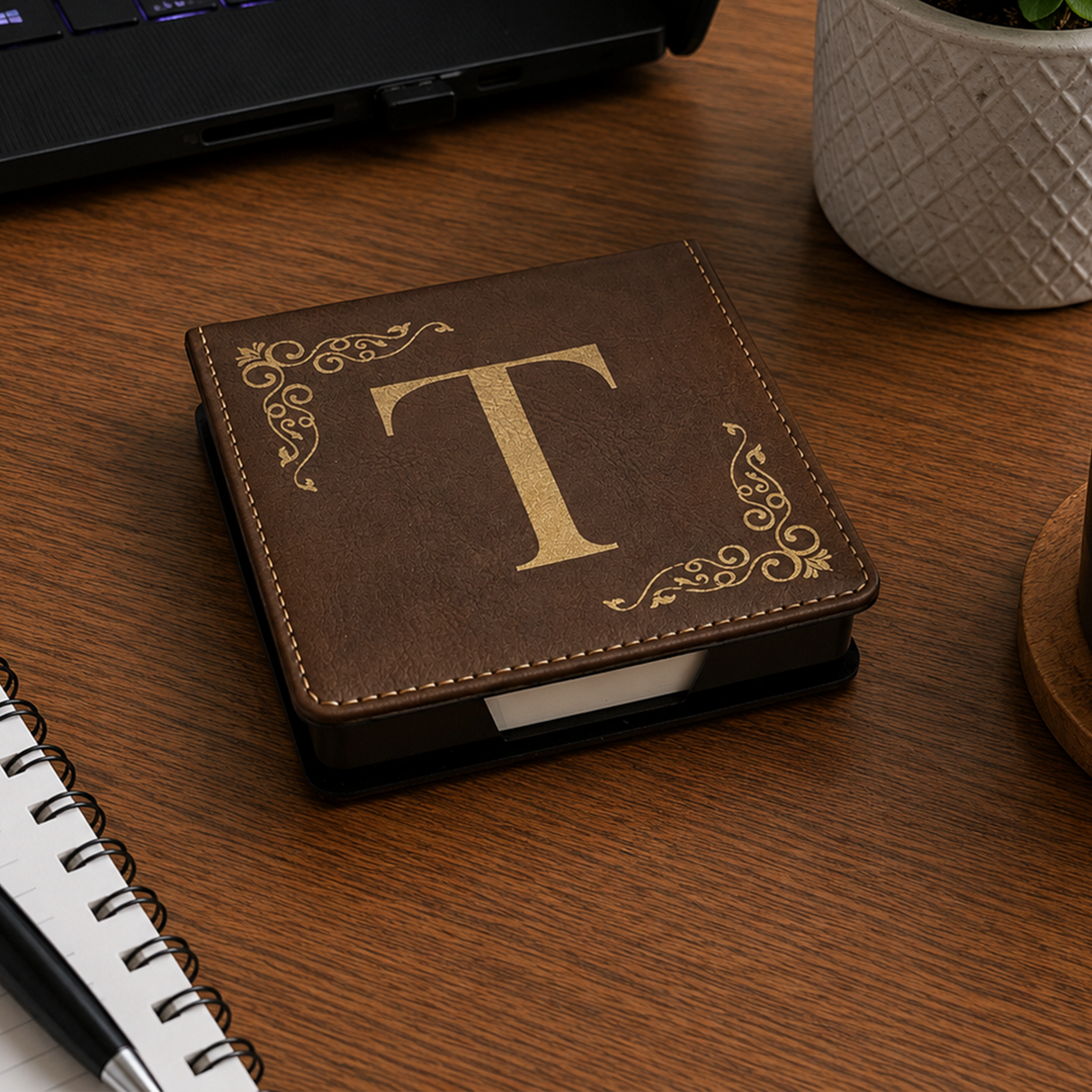 Laserable Leatherette Sticky Note Holder Blank | Desktop Memo Pad Box