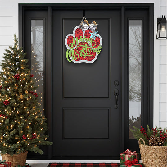 Merry Christmas Dog Paw Door Hanger - DIY Unfinished Kit - Lvl 1