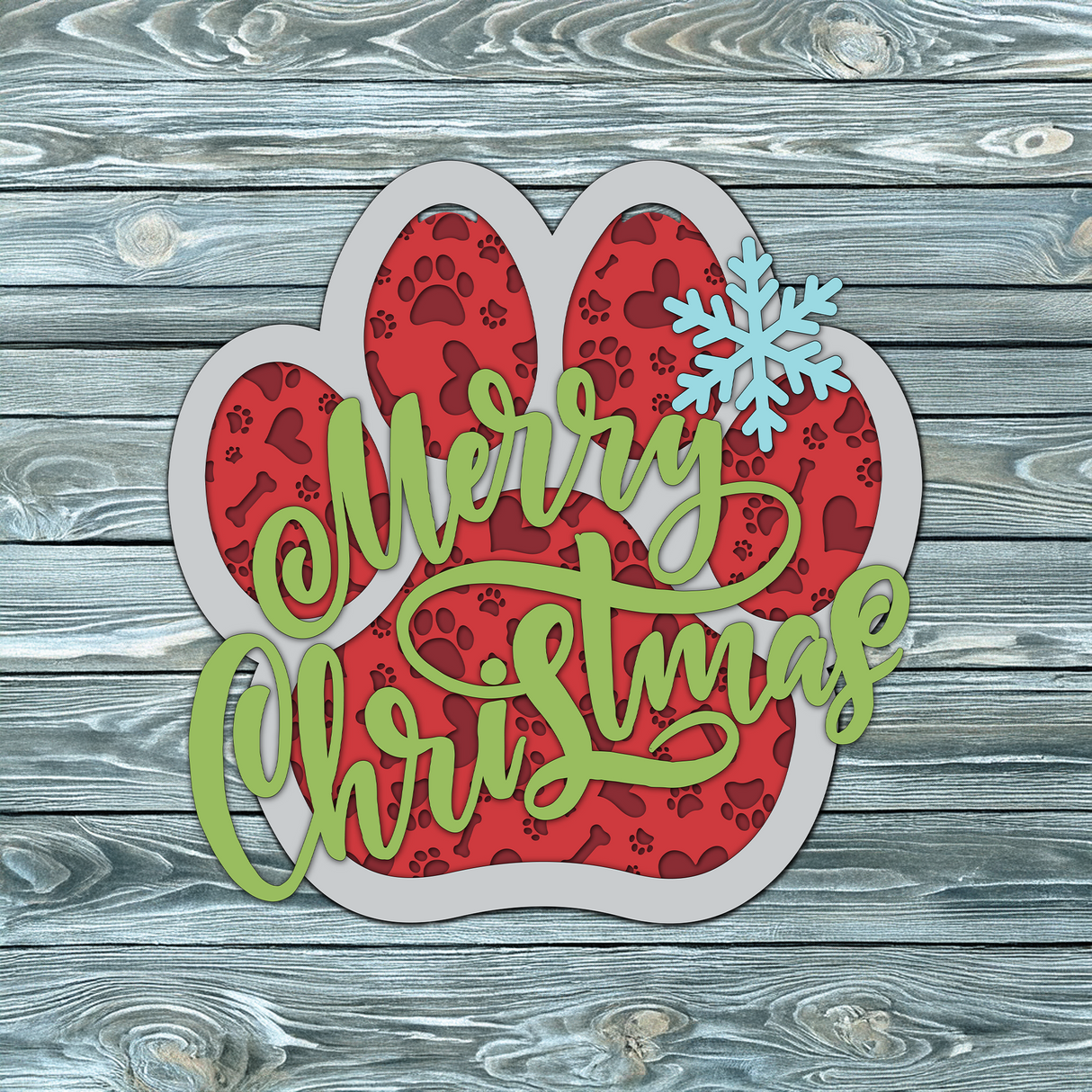 Merry Christmas Dog Paw Door Hanger SVG