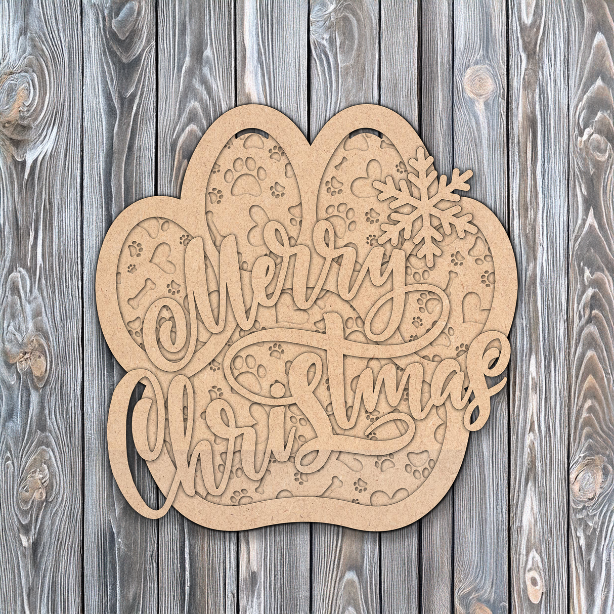 Merry Christmas Dog Paw Door Hanger - DIY Unfinished Kit - Lvl 1