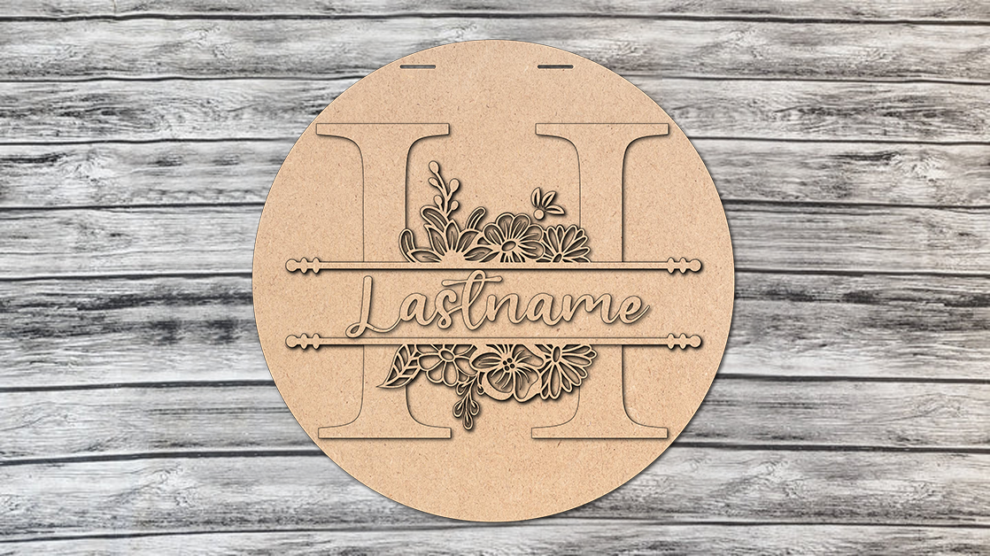 Monogram Flowers Personalized Door Hanger- Lvl 1