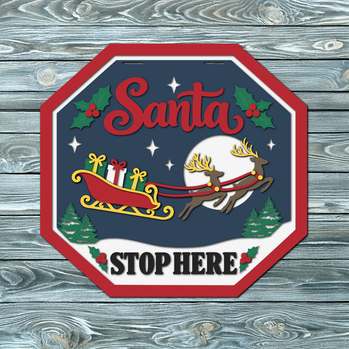 Master It Exclusive! Santa Stop Here Sleigh and Reindeer Door Hanger SVG