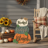 Master It Exclusive! Thankful Grateful Blessed Stacked Pumpkins 36inch Porch Stander SVG