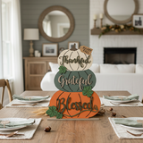 Thankful Grateful Blessed Stacked Pumpkins 12inch Table Stander - DIY Unfinished Kit - Lvl 2