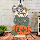 Thankful Grateful Blessed Stacked Pumpkins Door Hanger - DIY Unfinished Kit - Lvl 2