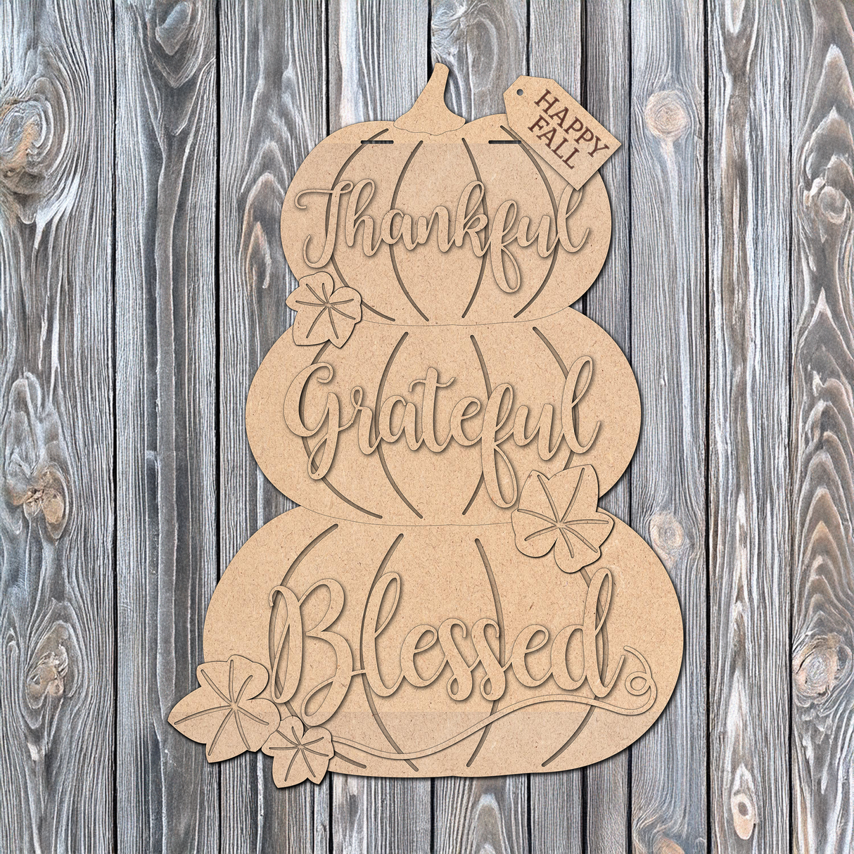Thankful Grateful Blessed Stacked Pumpkins Door Hanger - DIY Unfinished Kit - Lvl 2