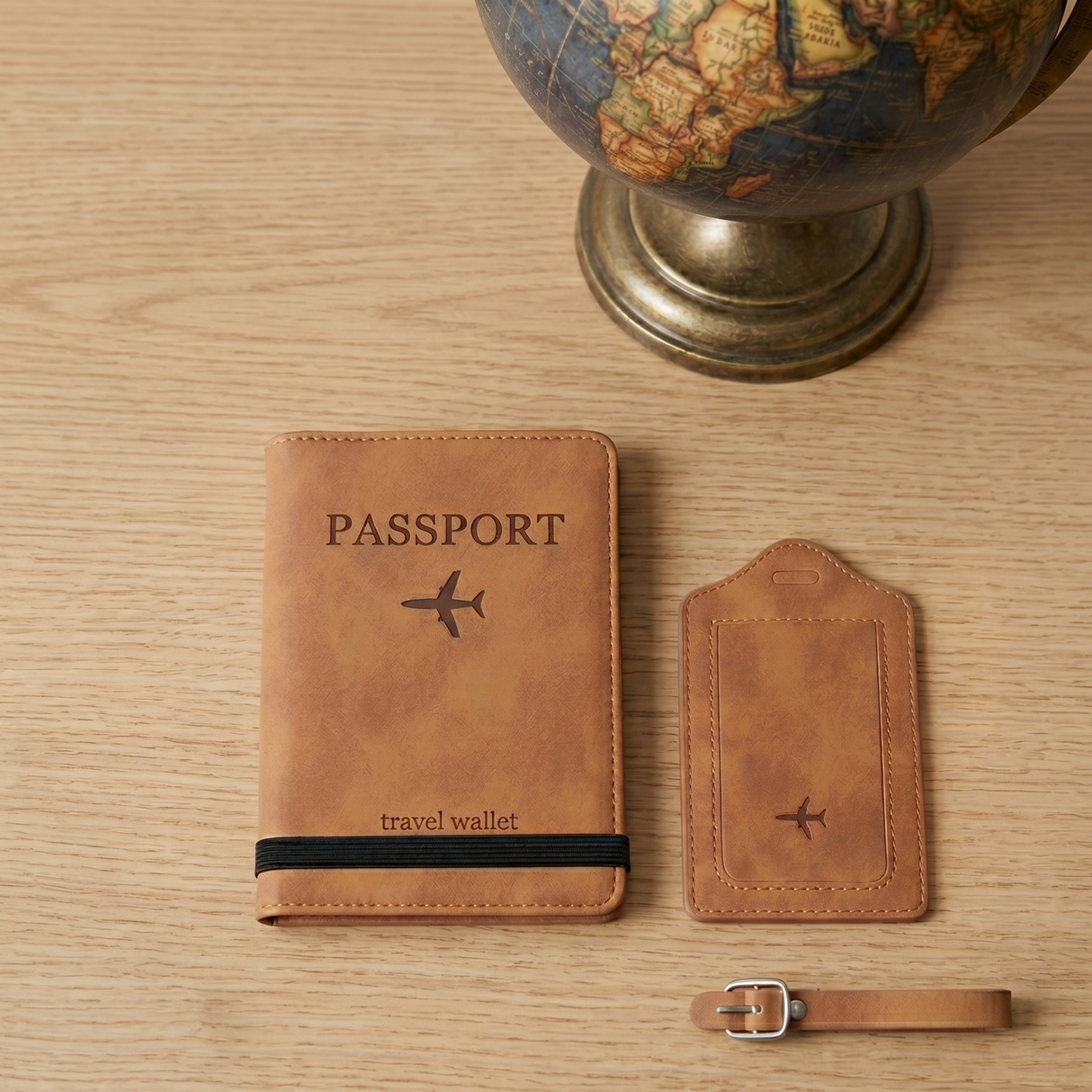 Leatherette Travel Wallet and Luggage Tag Set