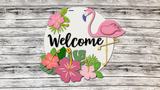 Welcome Tropical Palms and Flamingo Door Hanger - Lvl 2
