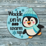 Waddle On In Penguin Door Hanger SVG