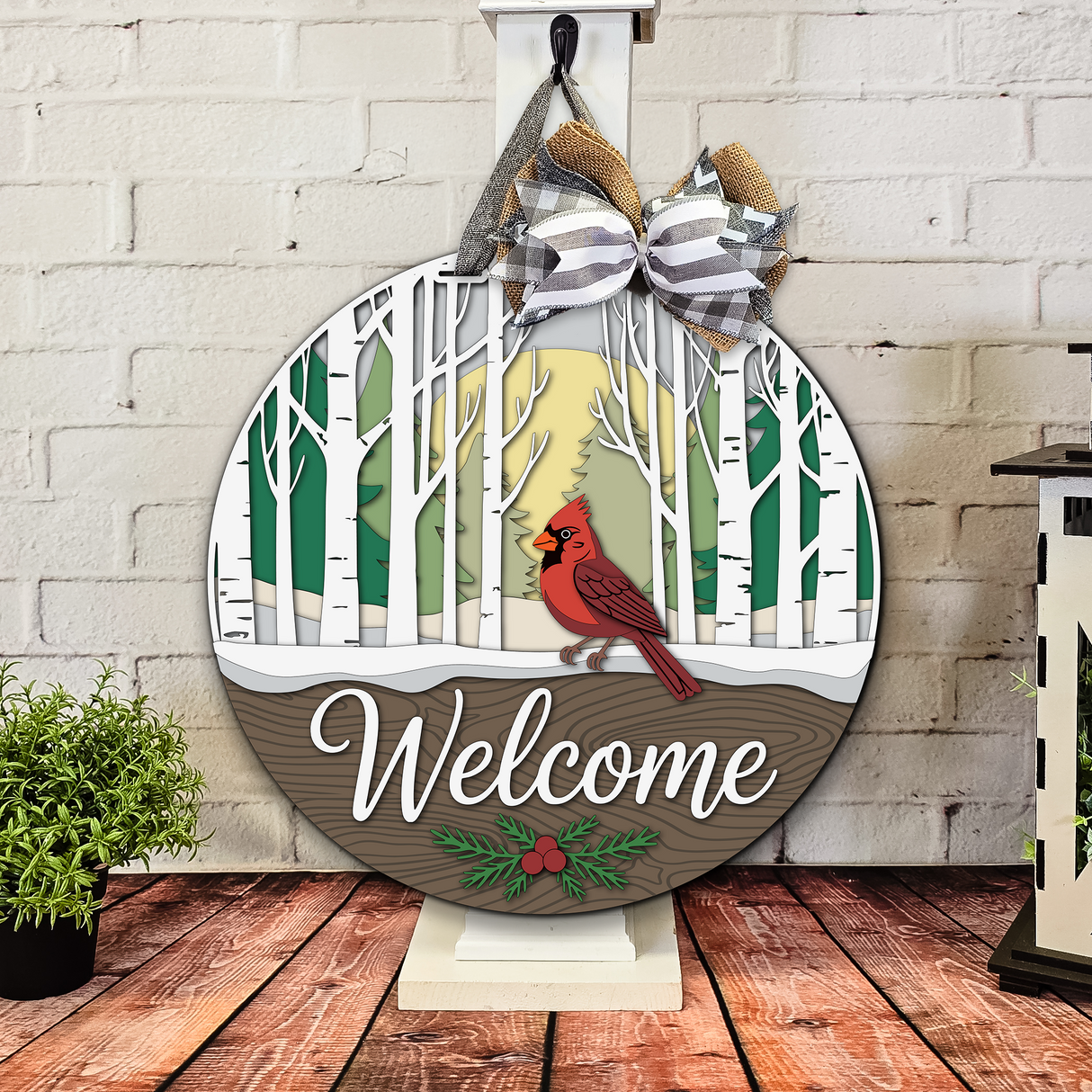 Welcome Cardinal Birch Trees Door Hanger - DIY Unfinished Kit - Lvl 2