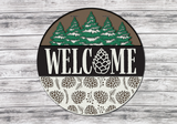 Welcome Snow Pine Trees and Pinecones Door Hanger - DIY Unfinished Kit - Lvl 2