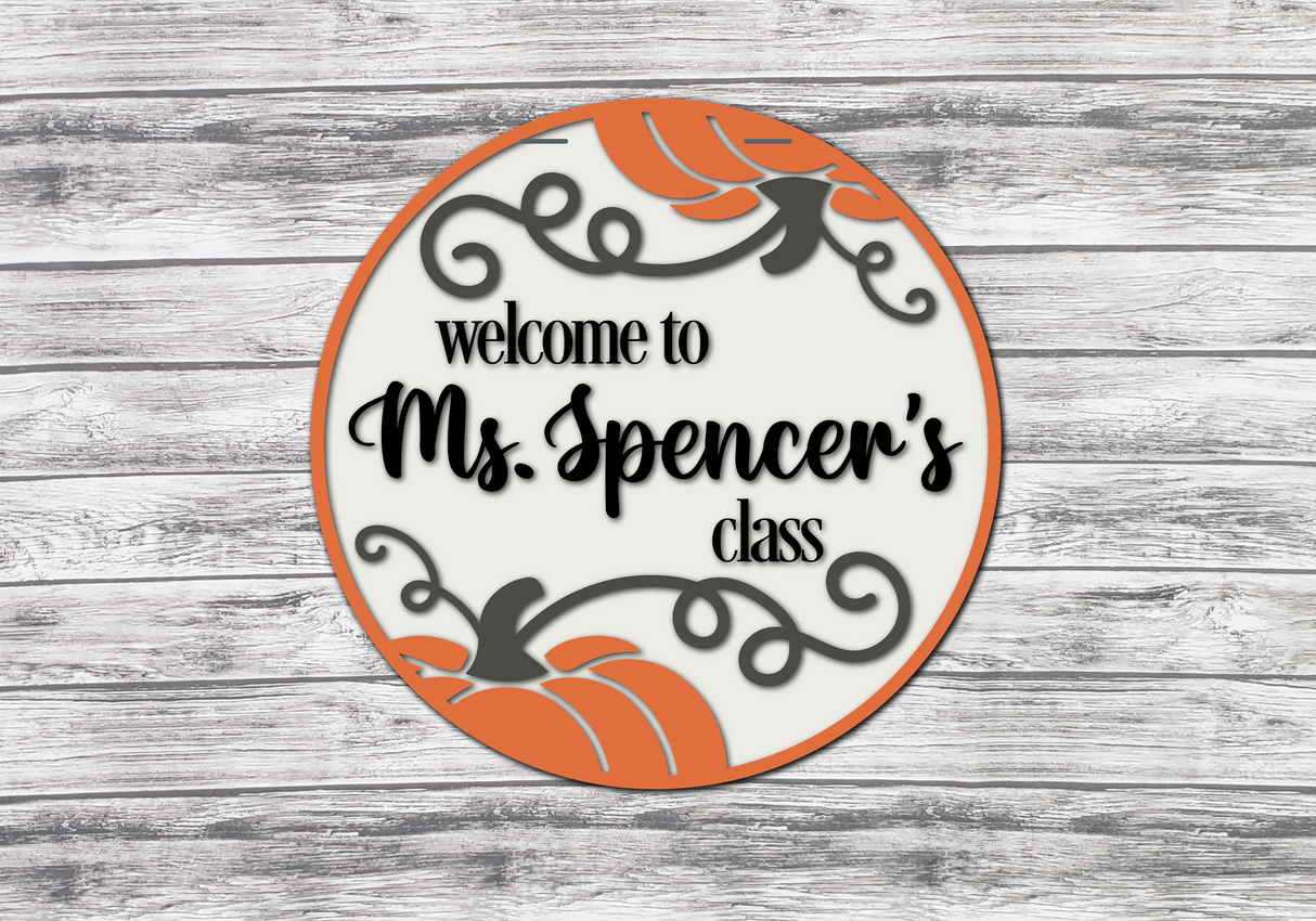 Personalized Teacher Classroom Pumpkin Door Hanger SVG