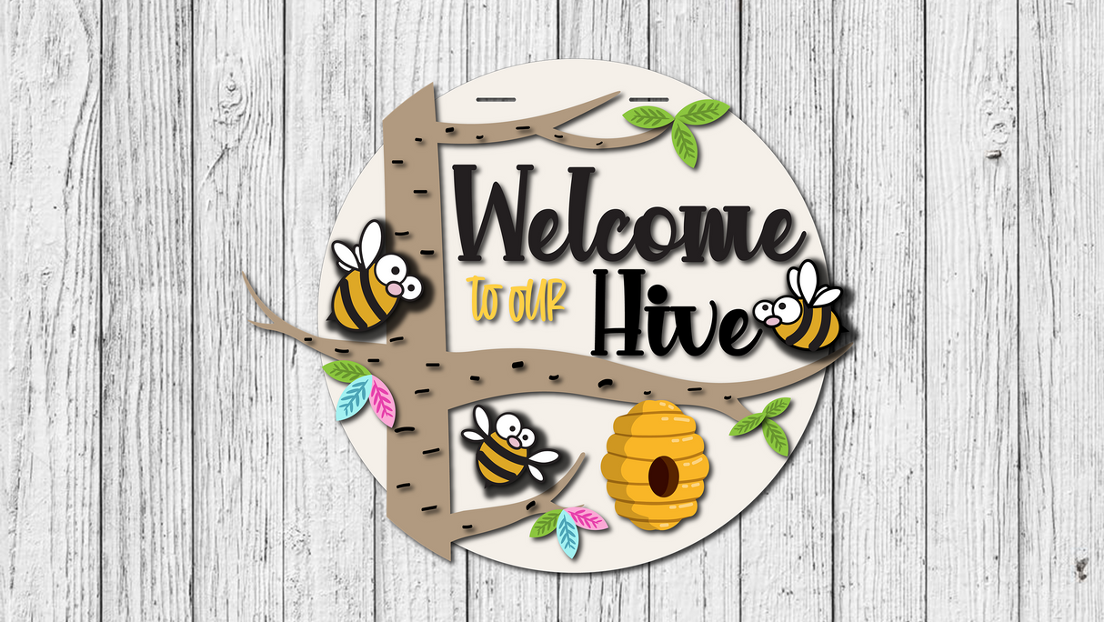 Welcome To Hive Bee Door Hanger SVG