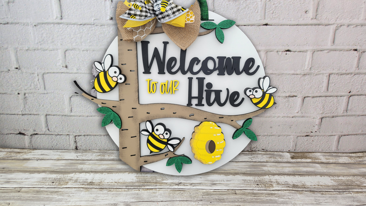 Welcome To Hive Bee Door Hanger