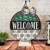 Welcome Snow Pine Trees and Pinecones Door Hanger - DIY Unfinished Kit - Lvl 2