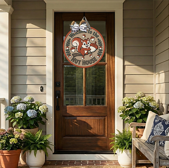 Welcome to the Nut House Cute Squirrel Door Hanger SVG