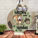 Welcome to the Nuthouse Squirrel Door Hanger - DIY Unfinished Kit - Lvl 2