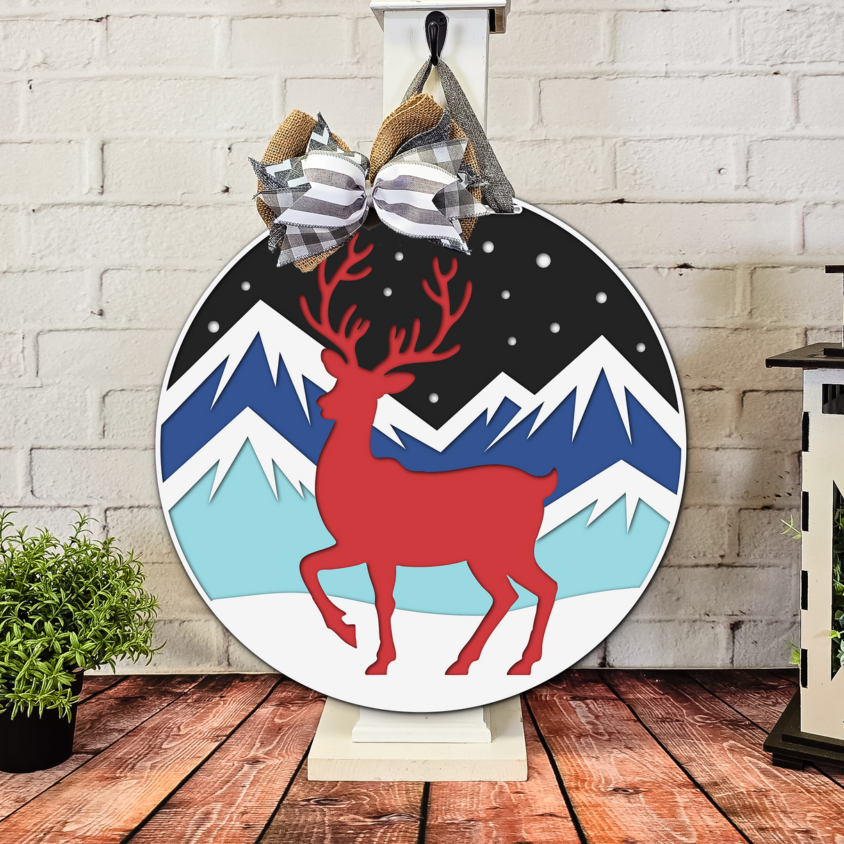Winter Mountains and Deer Door Hanger - Finished