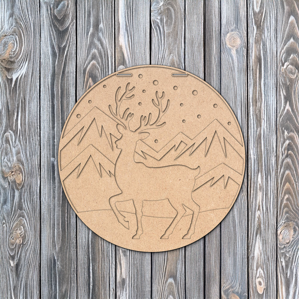 Winter Mountains and Deer Door Hanger - DIY Unfinished Kit - Lvl 1