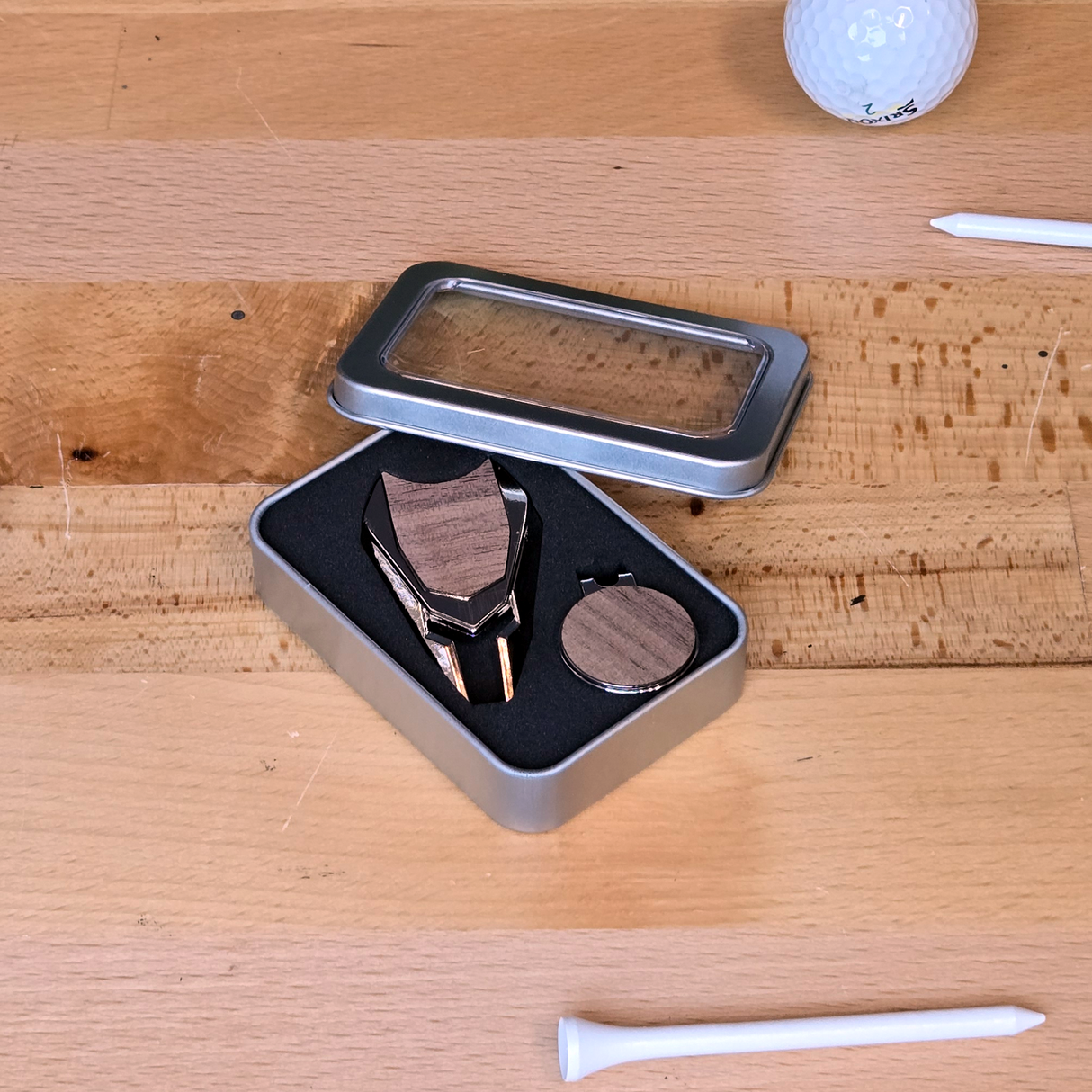 Laserable Wood Ball Marker Divot Tool & Hat Clip Set